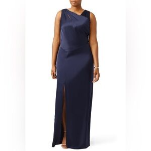 Kay‎ Unger Navy Side Slit Cut Out Gown 20